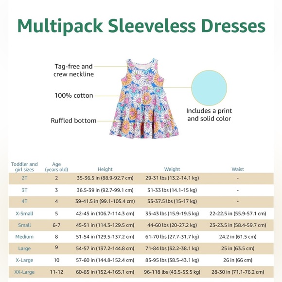 2 Pack Girls Sleeveless Tiered Dresses Large - Picture 5 of 6
